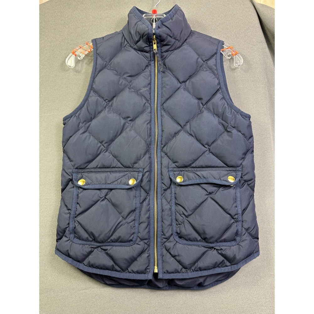 J.Crew‎ Excursion Quilted Puffer Vest Women's Navy Blue Gold Snaps Down Fill PXS - Picture 9 of 10